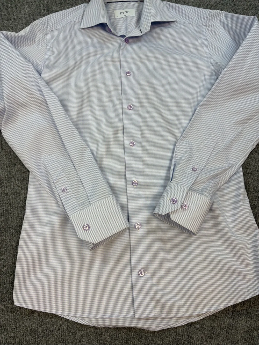 Eton Men's Slim-Fit Blue Micro Check Dobby Dress Shirt Size 14.5 | 37 LS Cotton